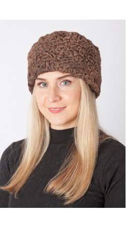 Brown karakul lamb fur hat